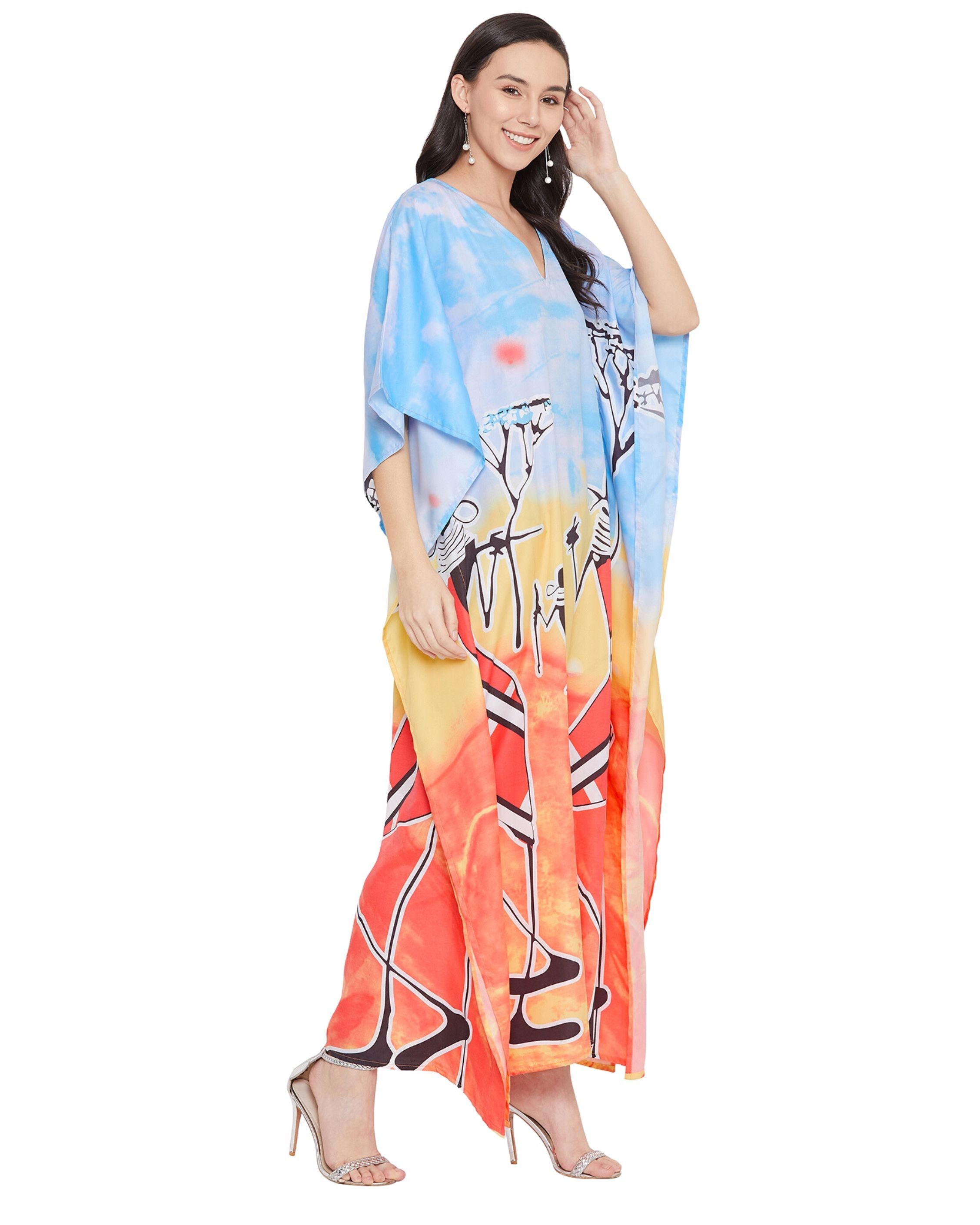 Tribal Printed Multicolor Polyester Kaftan For Plus Size Women