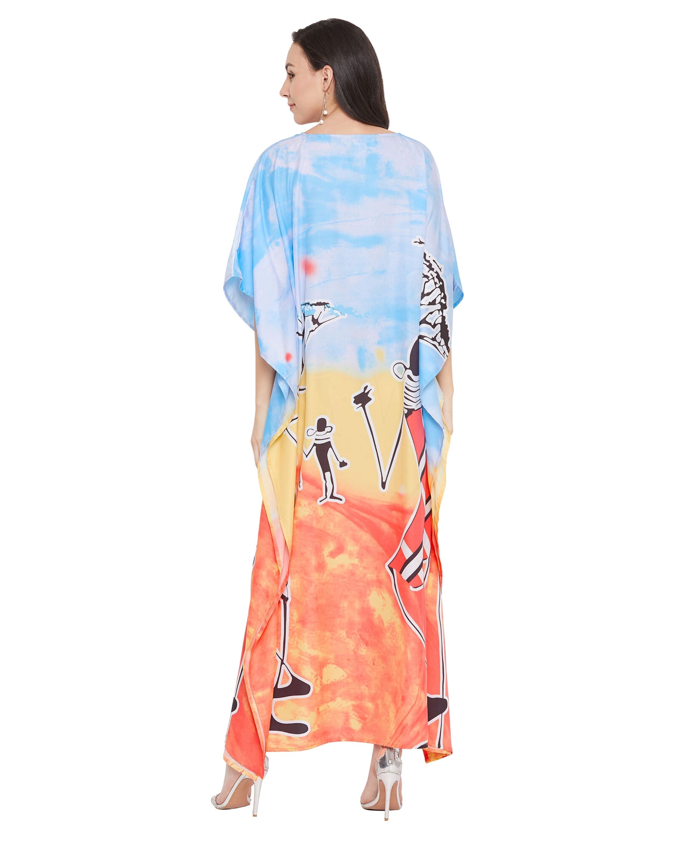 Tribal Printed Multicolor Polyester Kaftan For Plus Size Women