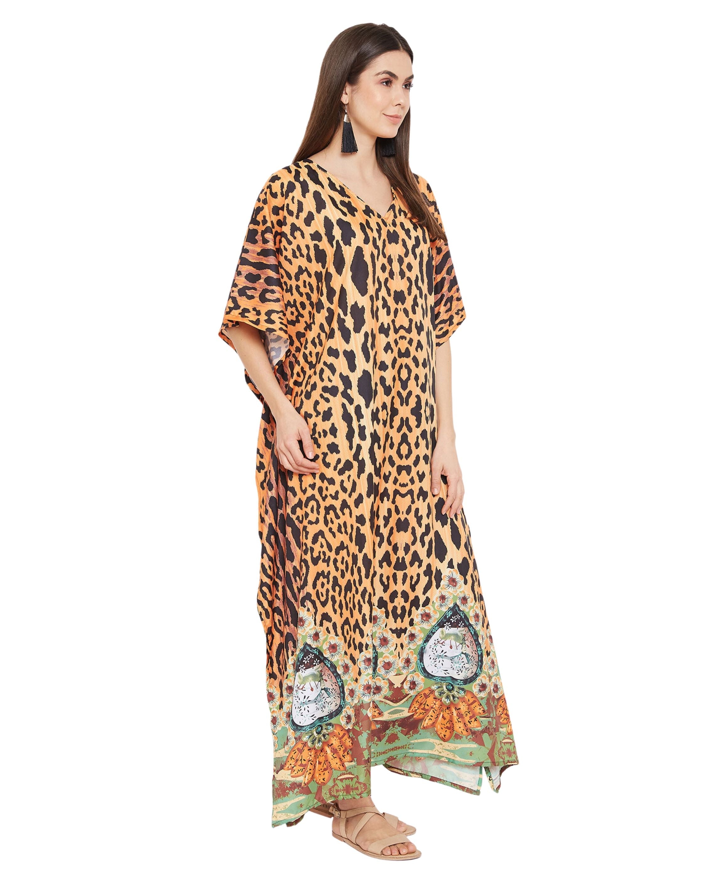 Animal Printed Bronze Polyester Kaftan Dress For plus size Women