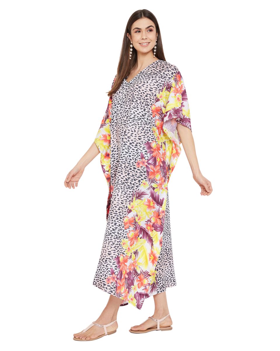 Animal Printeded Multicolor Polyester Kaftan Dress for Women