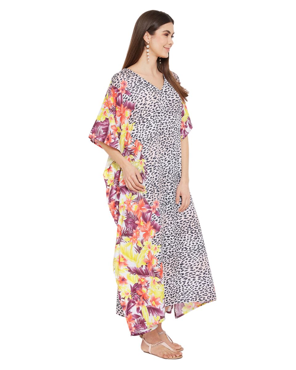 Animal Printed Multicolor Polyester Kaftan Dress For Plus size Women