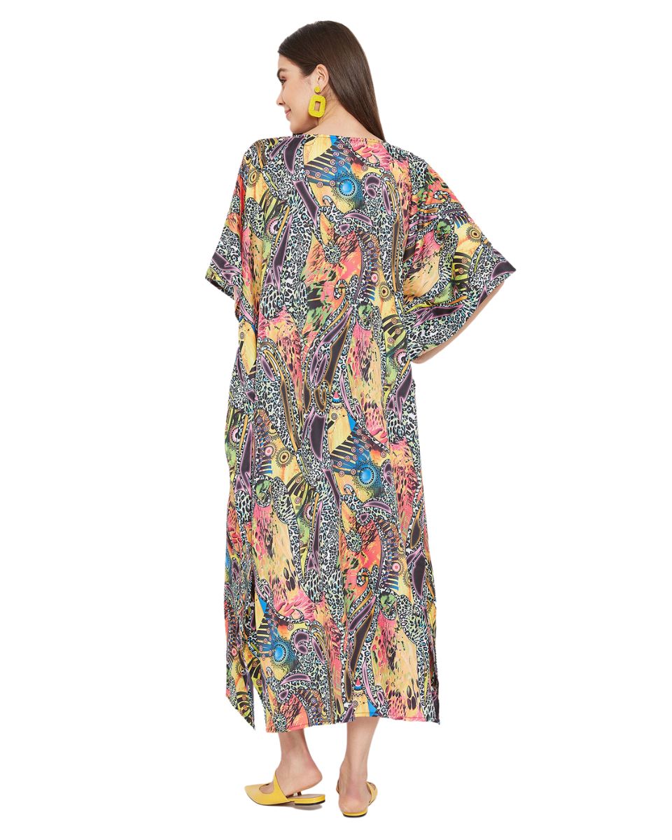 Animal Printed Multicolor Polyester Kaftan Dress for Women