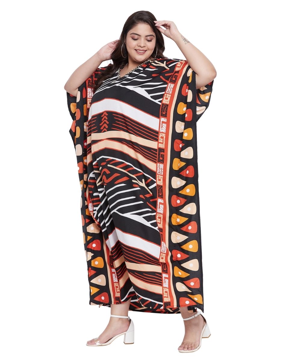 Abstract Printed Multicolor Polyester Kaftan Dress for Women