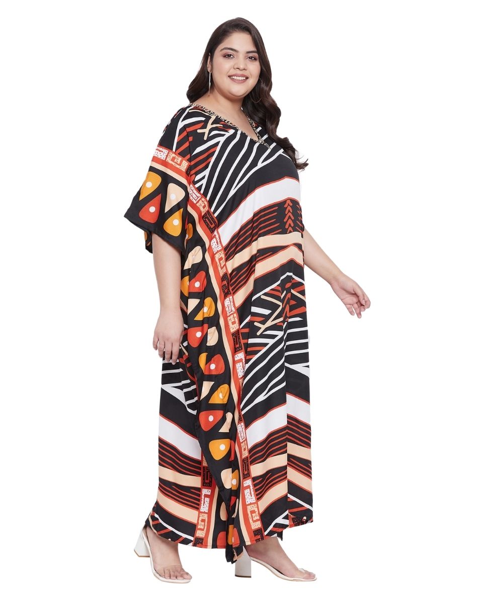 Abstract Printed Multicolor Polyester Kaftan Dress for Women