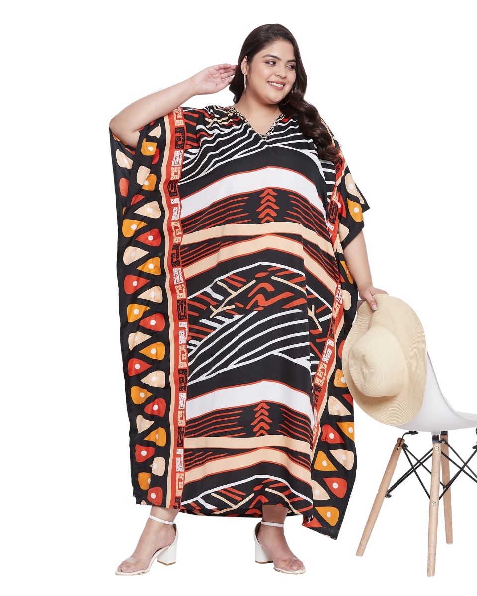 Abstract Printed Multicolor Polyester Kaftan Dress for Women