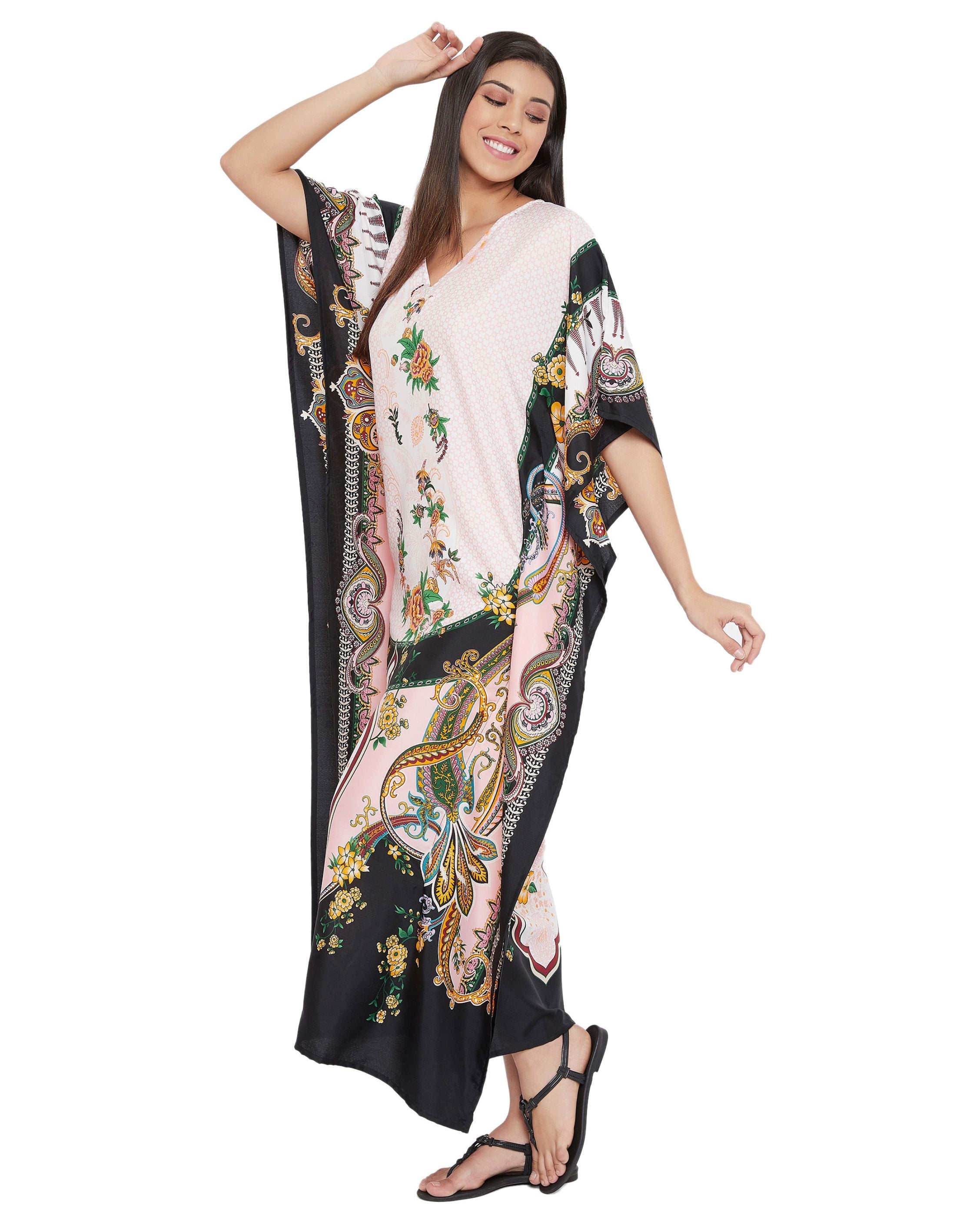 Floral And Printed Multicolor Polyester Plus Size Kaftan For Women