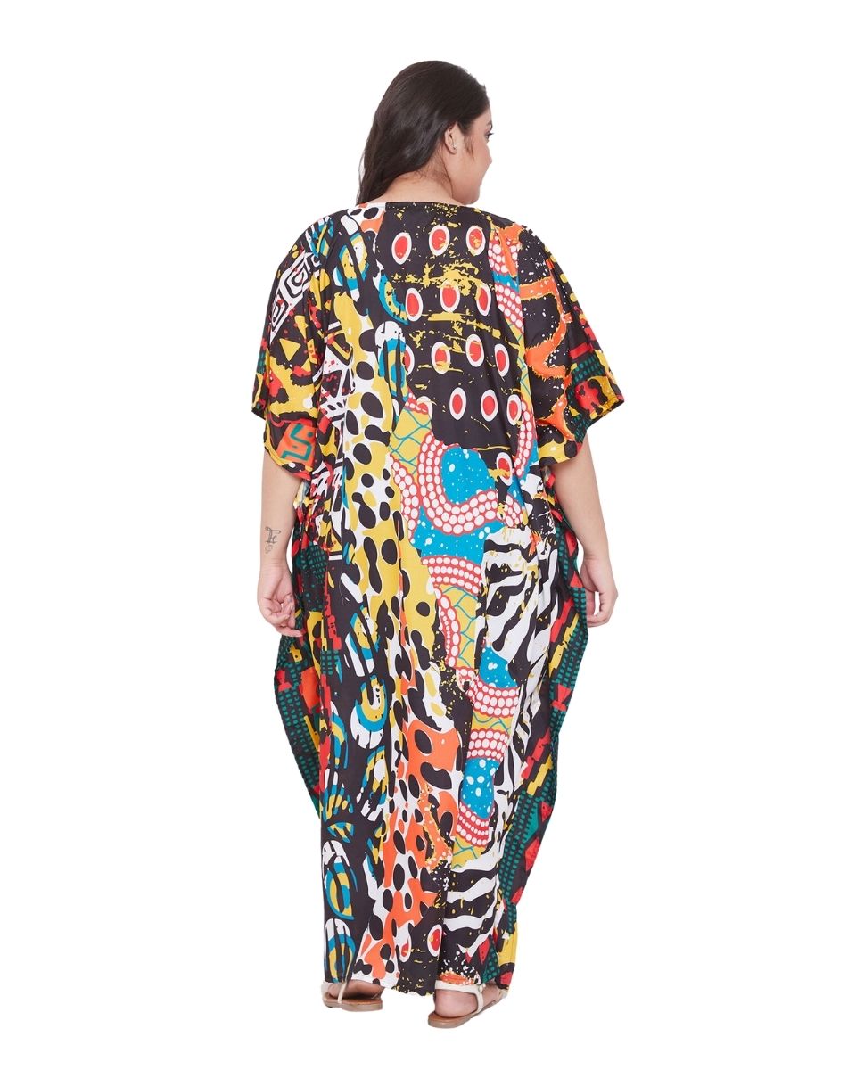 Abstract Printed Multicolor Polyester Kaftan Dress for Women