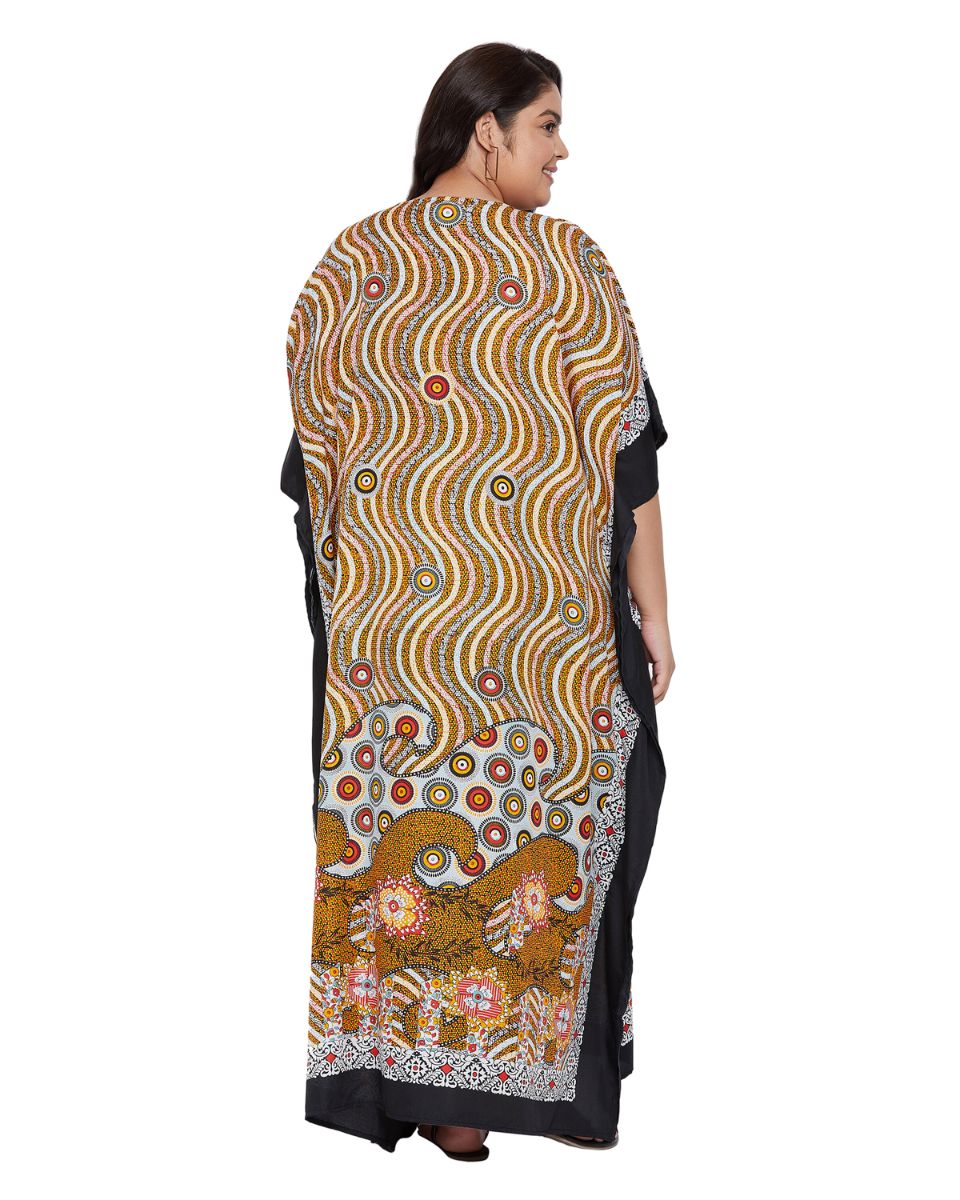 Floral Printed Multicolor Polyester Kaftan Dress For Plus Size Women