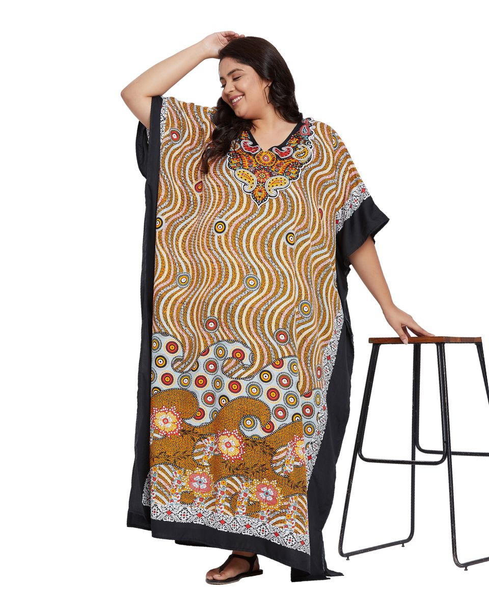 Floral Printed Multicolor Polyester Kaftan Dress For Plus Size Women