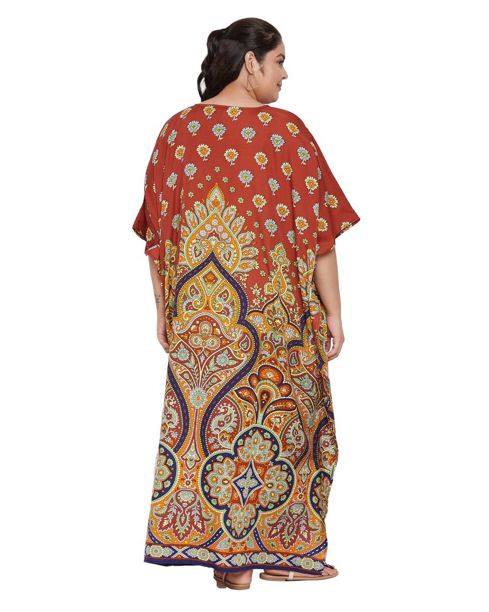 Floral Printed Multicolor Polyester Plus Size Kaftan For Women