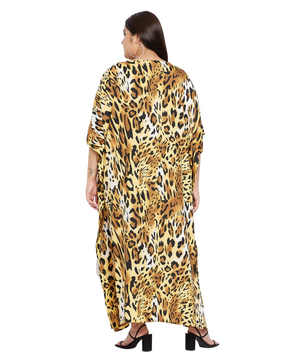 Animal Print Gold And Black Polyester Kaftan For Plus Size Women