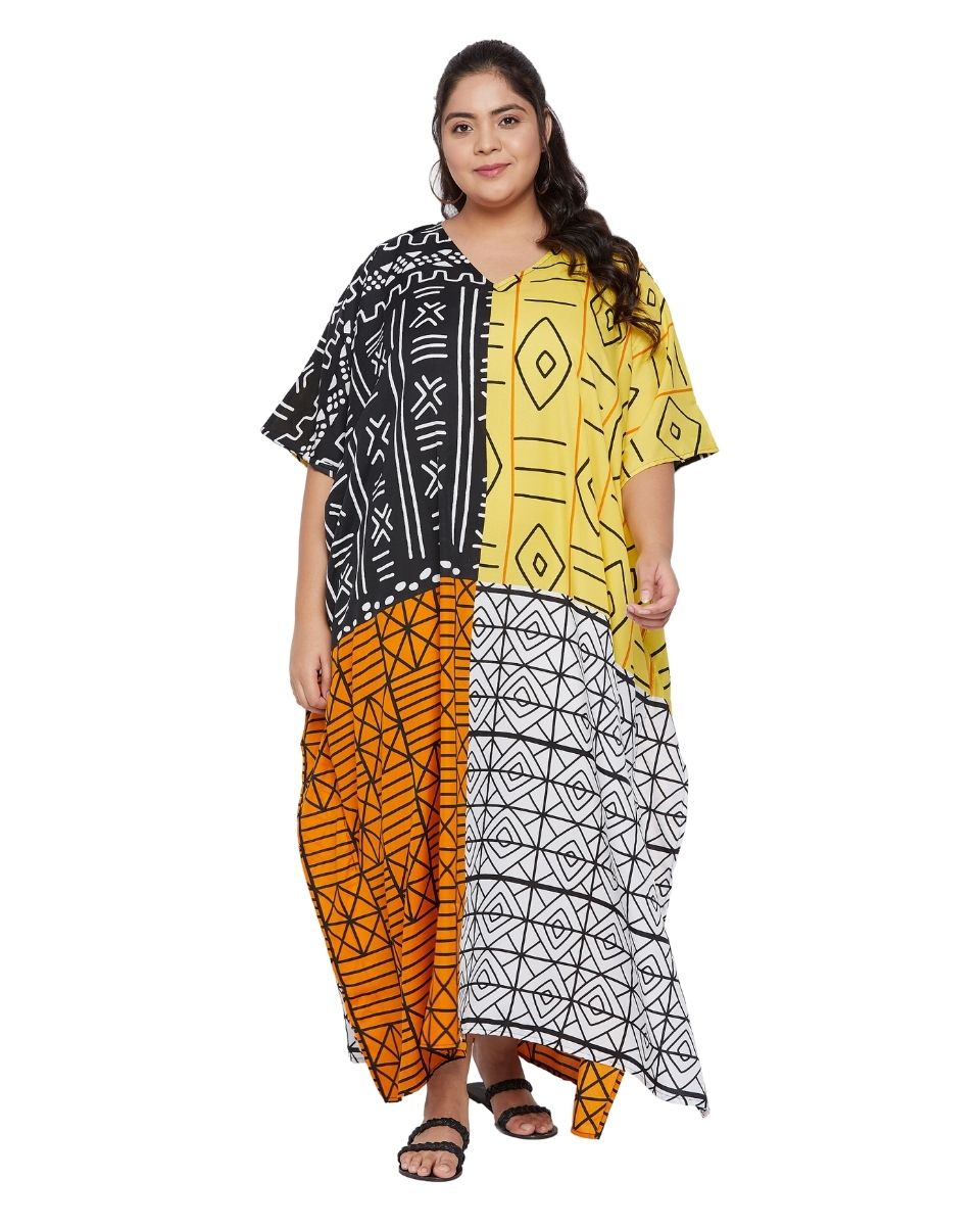 Women Black Polyester Kimono Sleeve Plus Size Loose Kaftan
