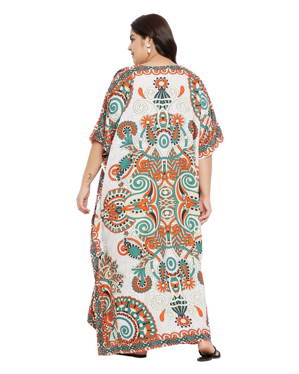 Floral Printed Multicolor Polyester Kaftan Dress for Women