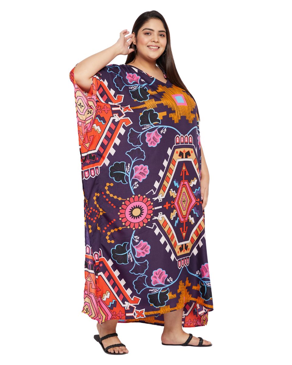 Printed Geometric Multicolor Polyester Kaftan For Plus Size Women