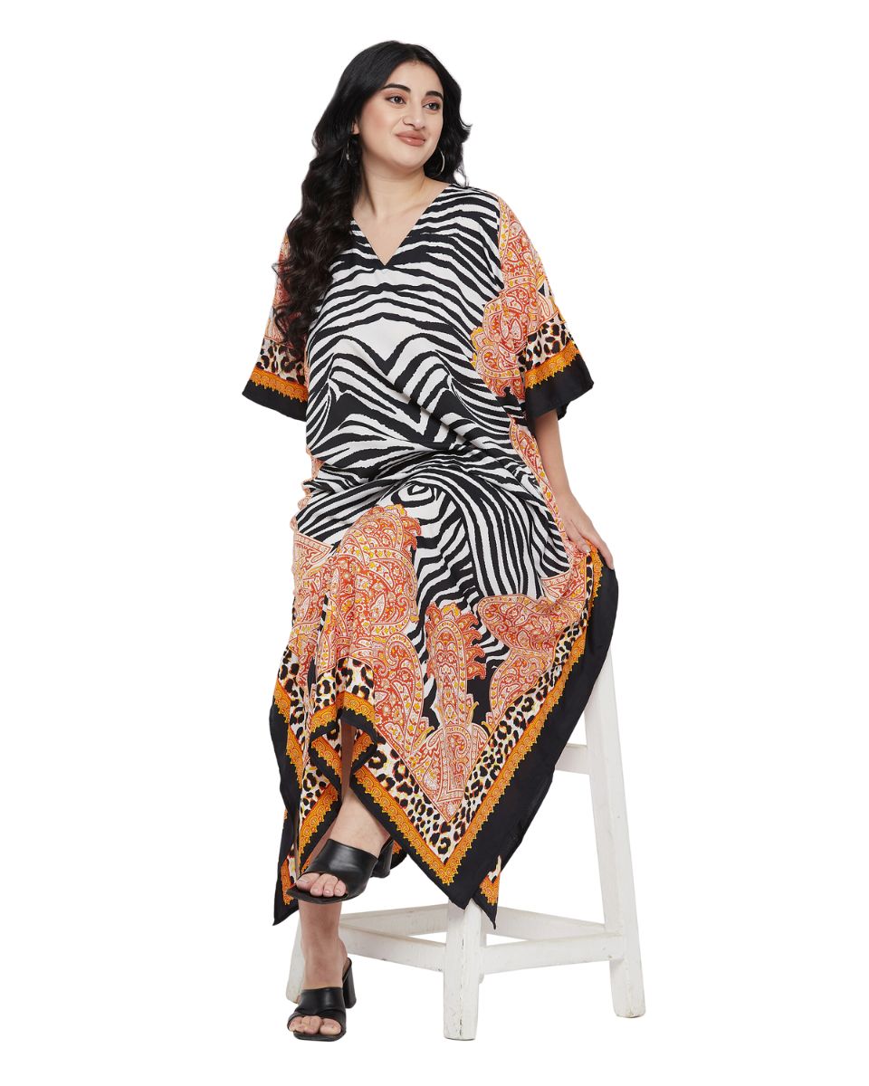 Animal Printed Multicolor Polyester Kaftan Dress for Women