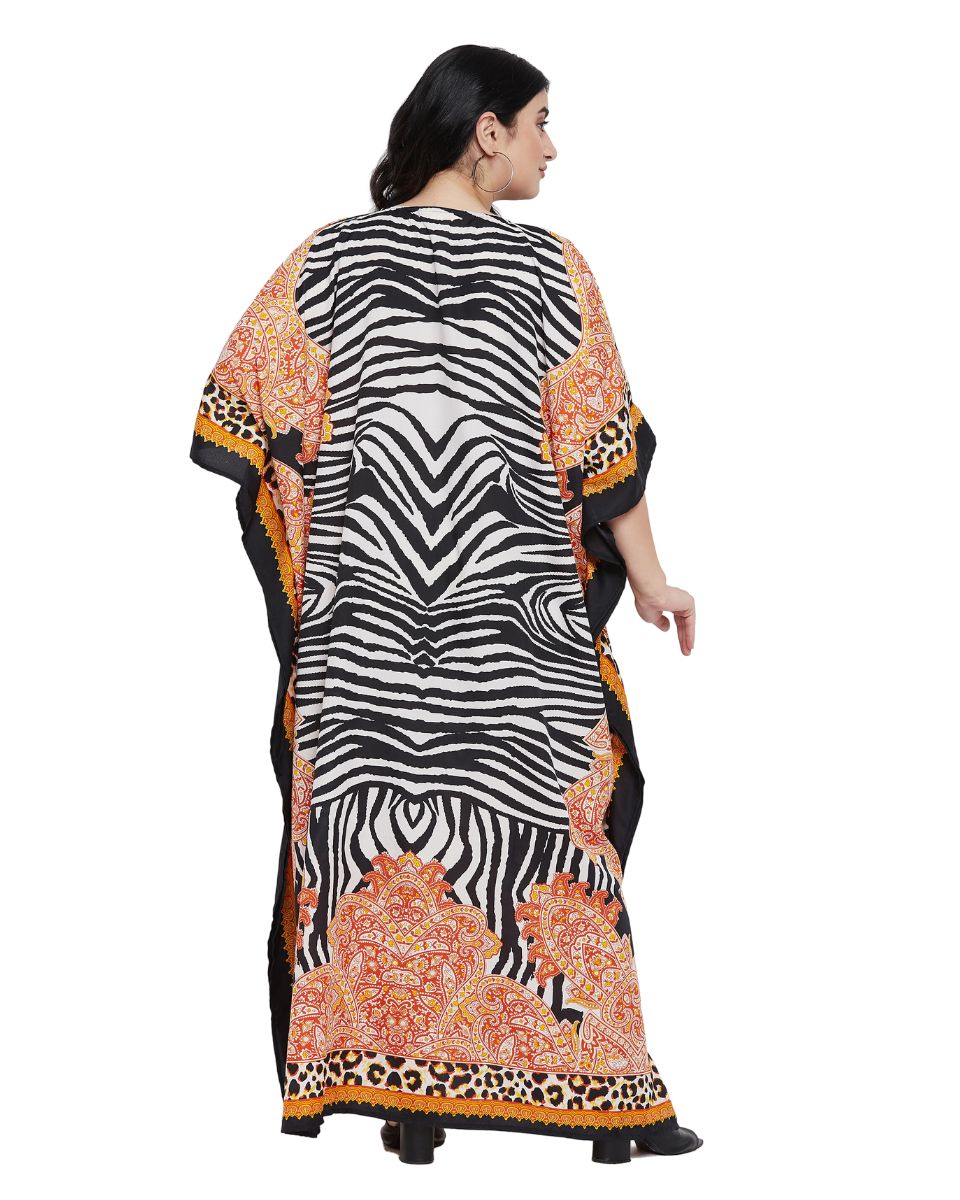 Animal Printed Multicolor Polyester Kaftan Dress for Women