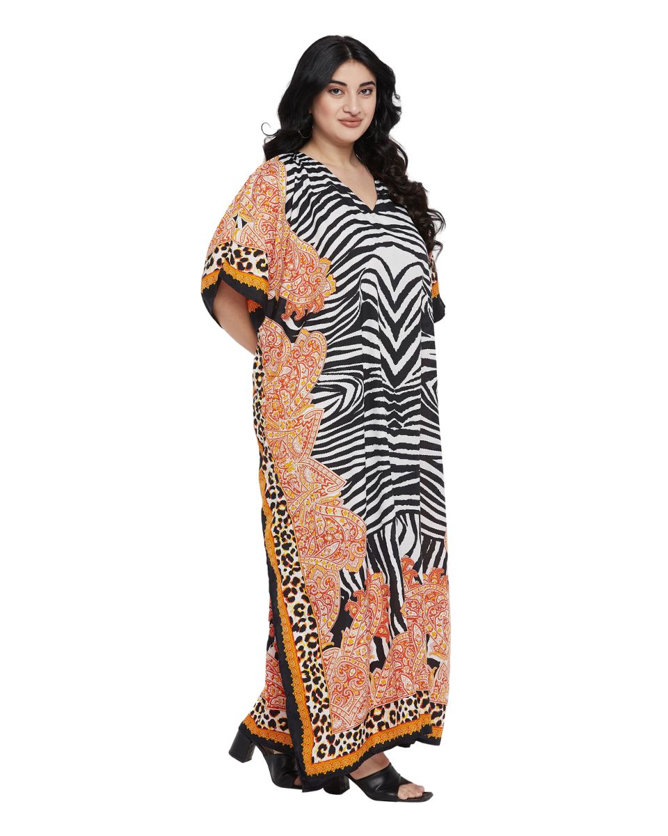 Animal Printed Multicolor Polyester Kaftan Dress For Plus Size Women