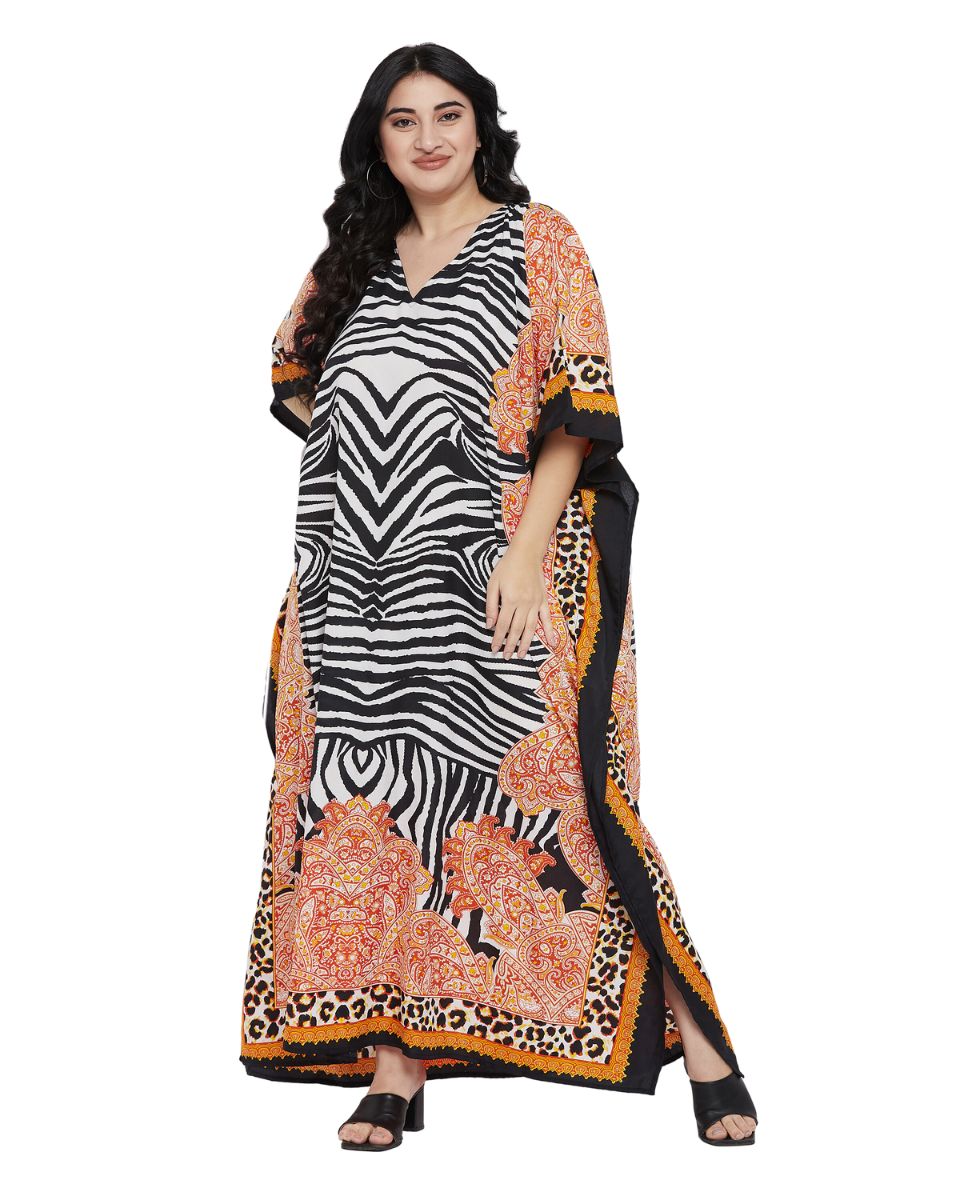 Animal Printed Multicolor Polyester Kaftan Dress For Plus Size Women