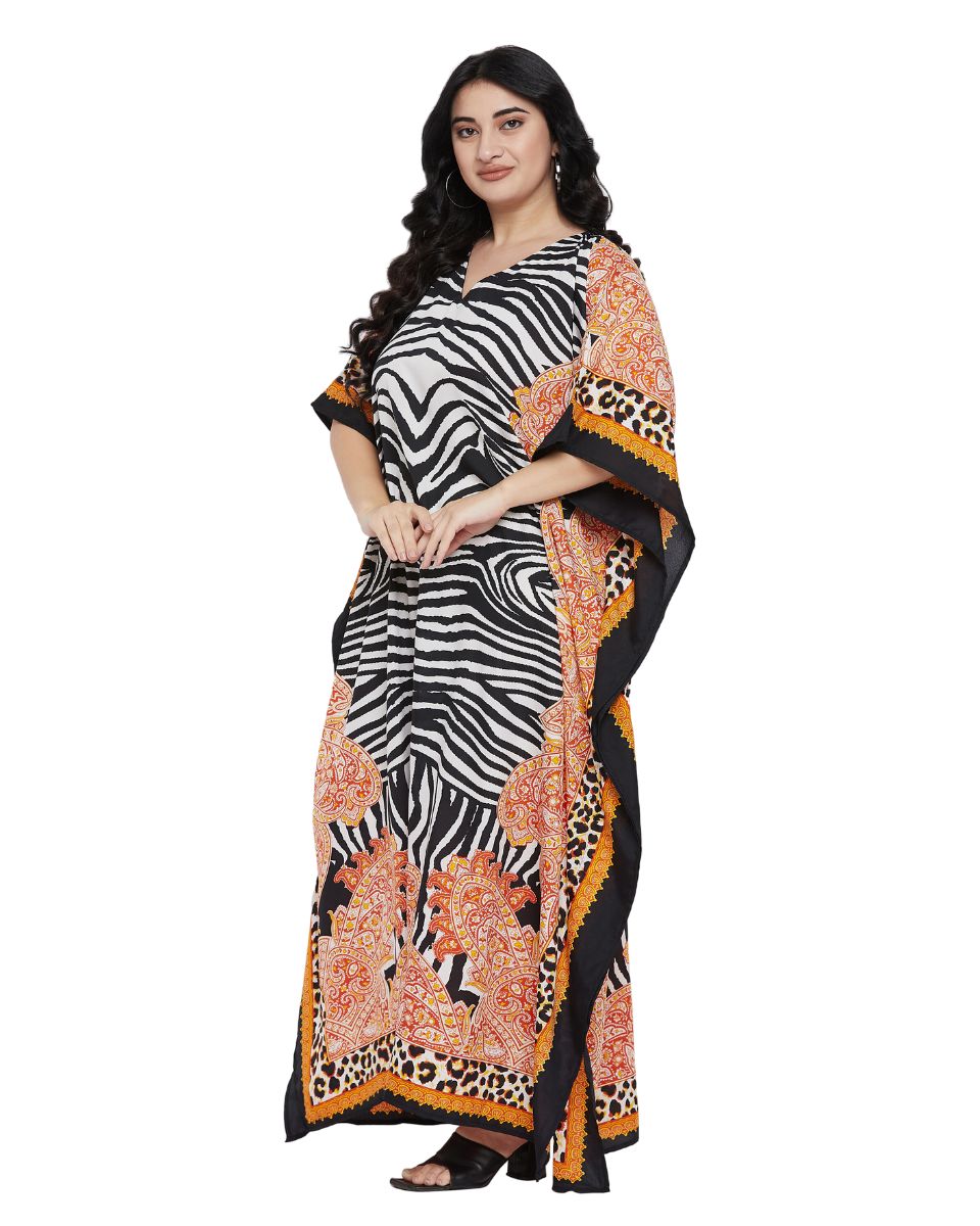 Animal Printed Multicolor Polyester Kaftan Dress for Women