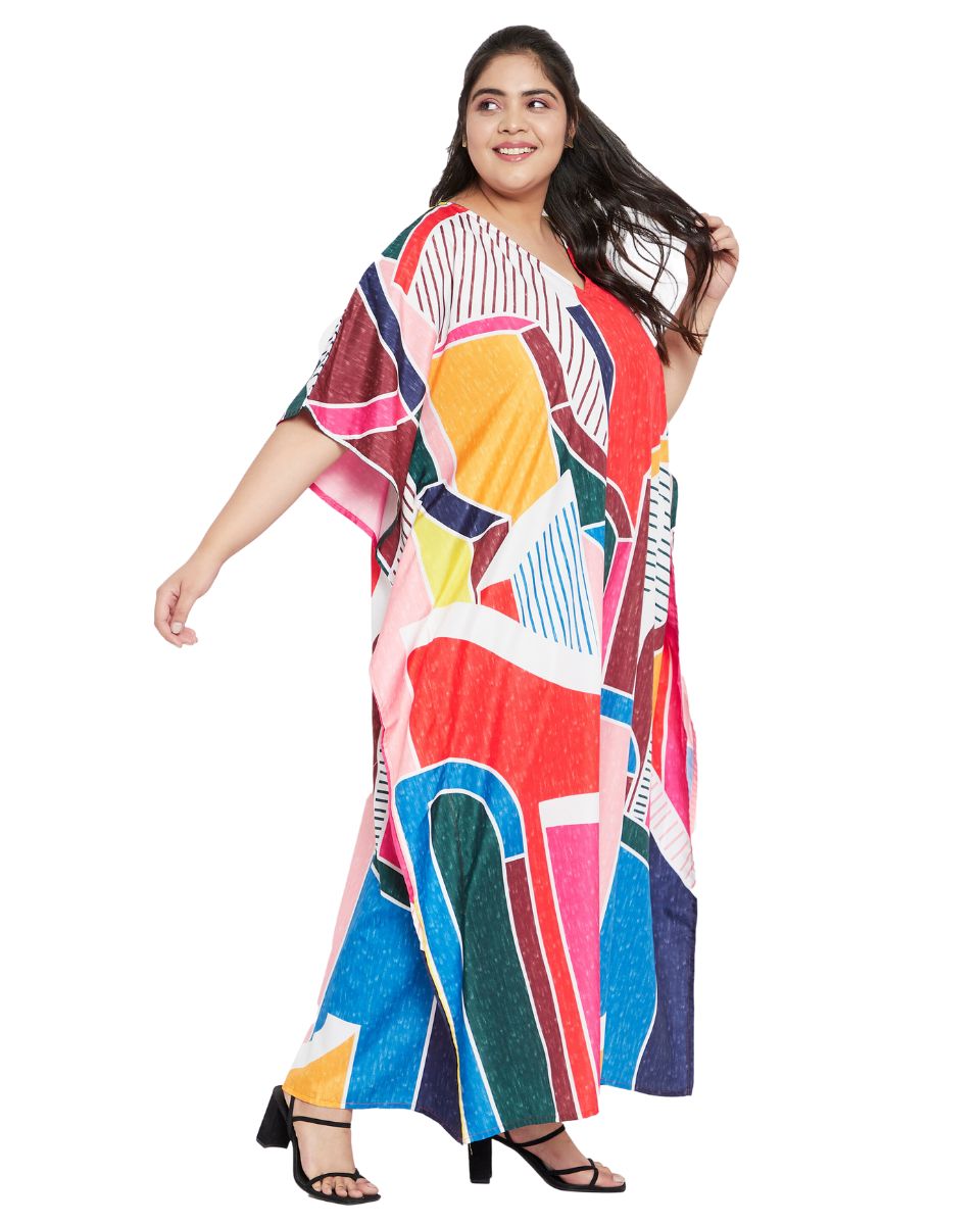 Abstract Printed Multicolor Polyester Kaftan Dress for Women