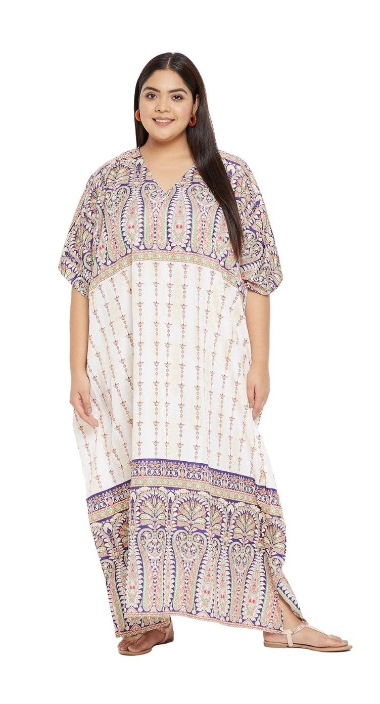Floral Printed Cream Plus Size Polyester Kaftan Dress For Women - SKU SG152-8637 - Gypsie Blu