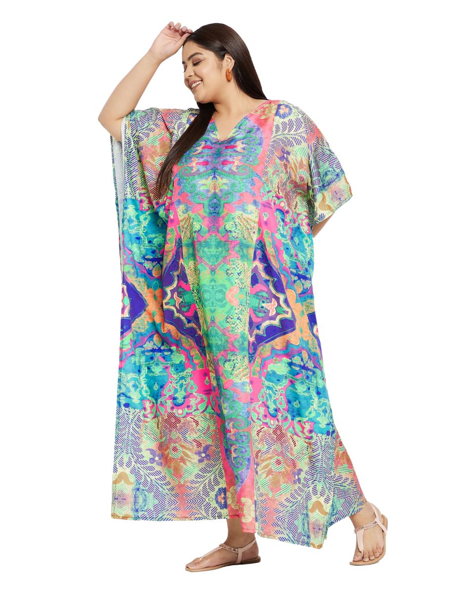 Abstract Printed Multicolor Polyester Kaftan Dress for Women