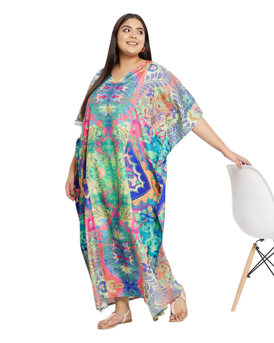 Abstract Printed Multicolor Polyester Kaftan Dress for Women