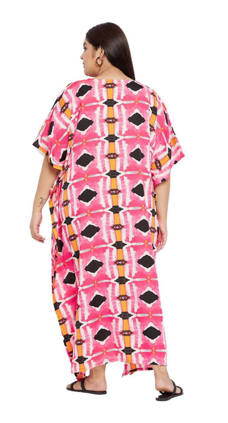 Geometric Printed Pink Polyester Plus Size Kaftan Dress For Women - SKU SG152-8644 - Gypsie Blu