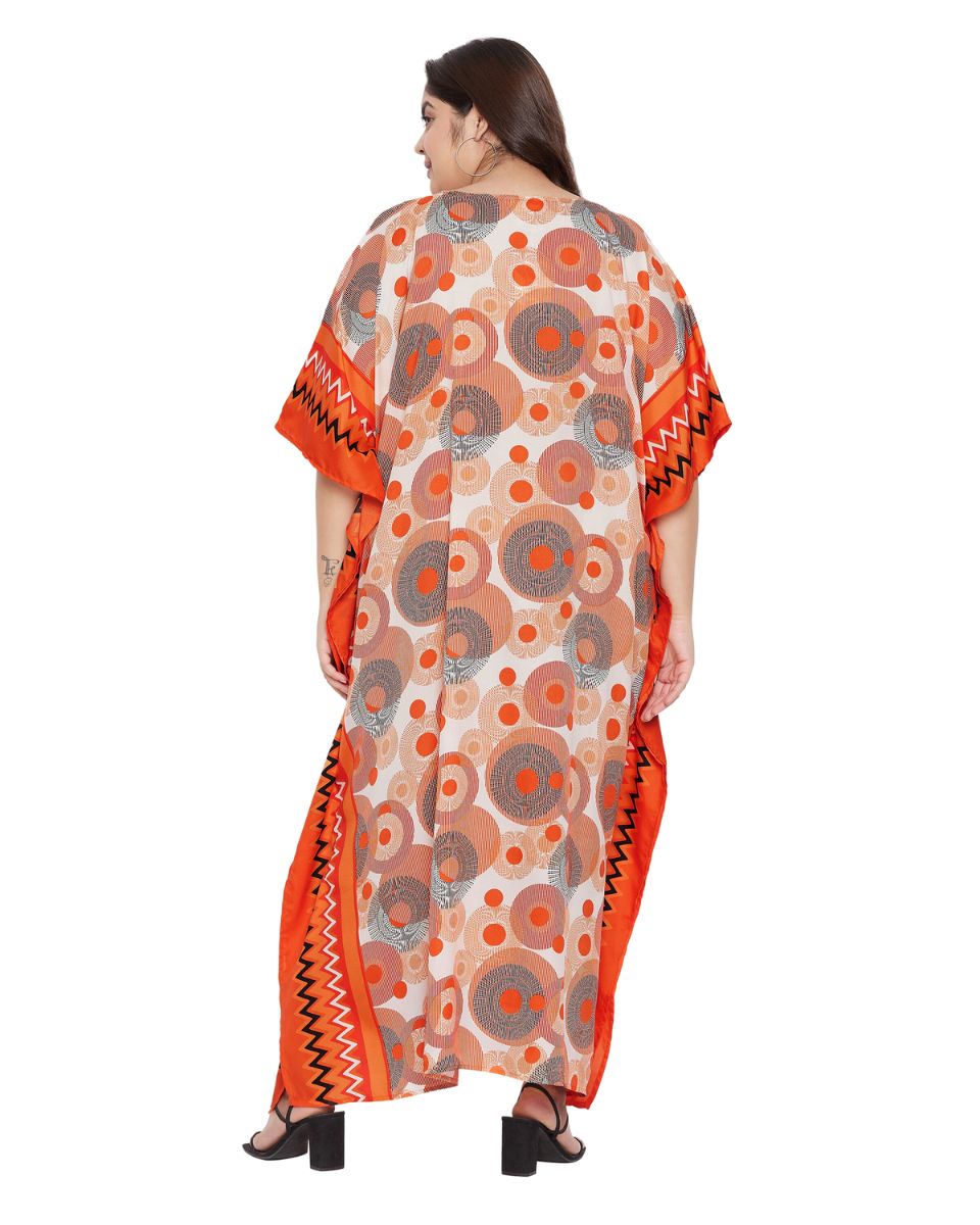 Geometric Printed Orange Polyester Kaftan Dress for Women