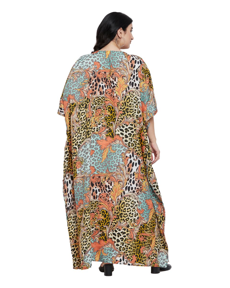 Animal Printed Multicolor Polyester Kaftan Dress For Plus Size Women