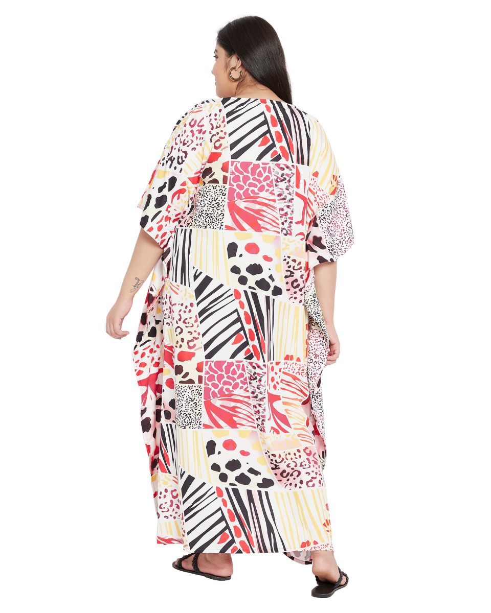 Tribal Printed Multicolor Polyester Kaftan Dress for Women