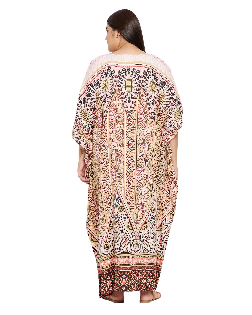 Kaftan For Plus Size Women Tribal Printed Multicolor Polyester