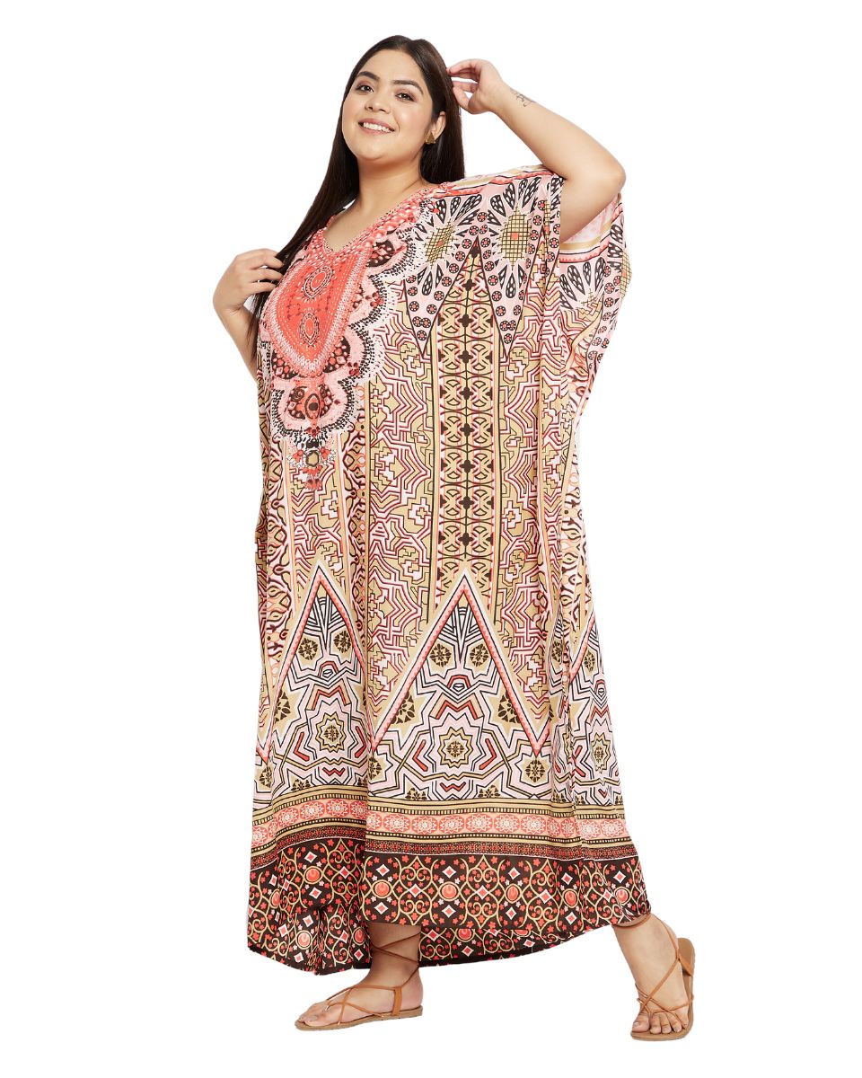 Kaftan For Plus Size Women Tribal Printed Multicolor Polyester