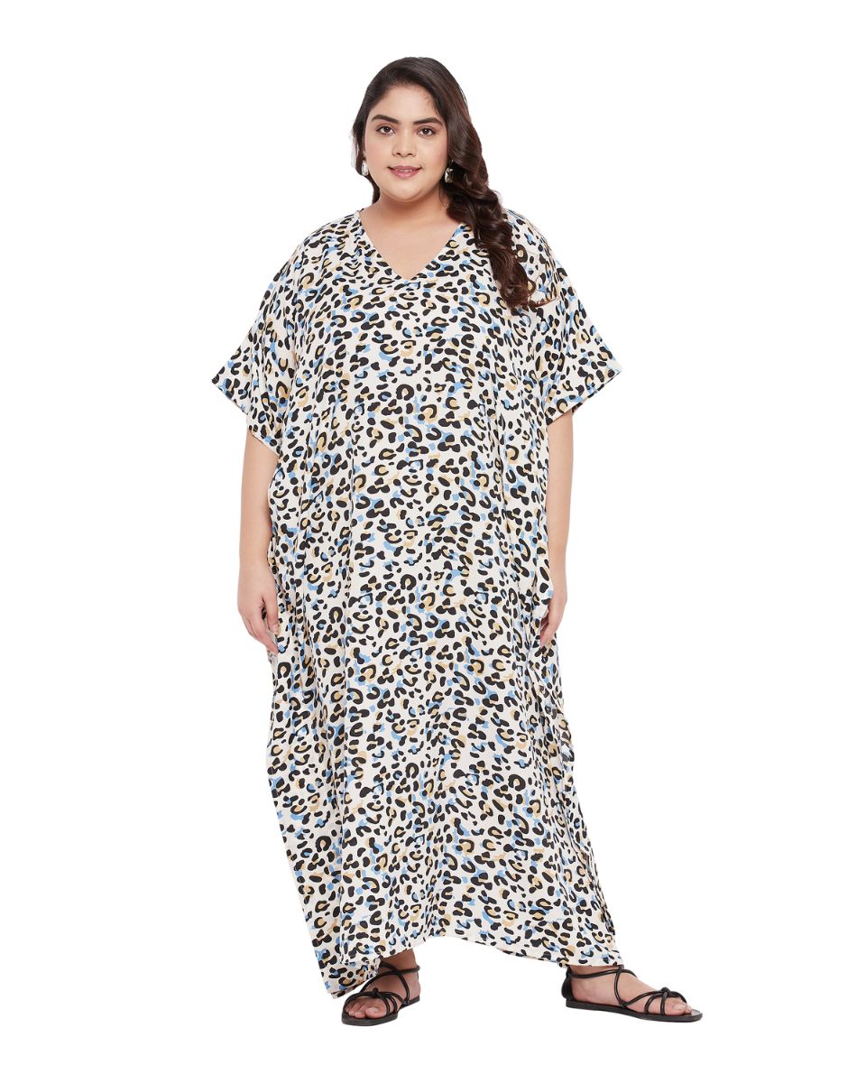 Animal Printeded Beige Polyester Kaftan Dress for Women