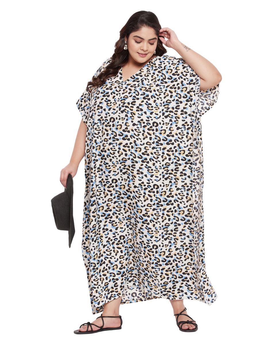 Animal Printed Black And white Polyester Kaftan Dress For plus size Women