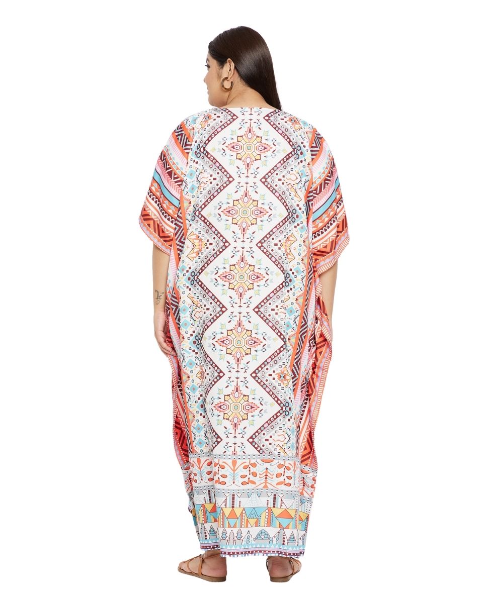 Geometric Printed Multicolor Polyester Kaftan Dress for Women