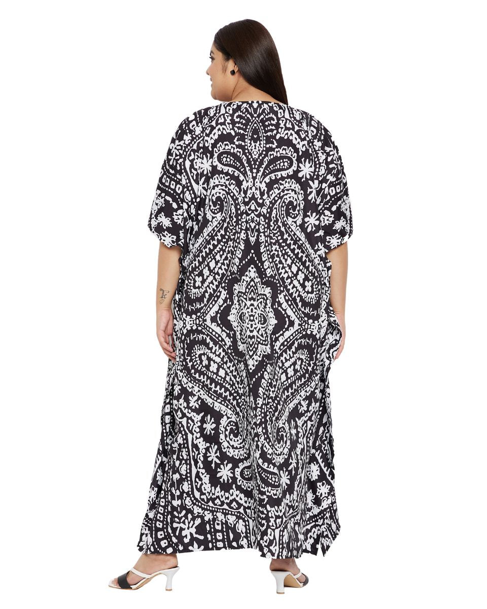 Paisley Printed Black Polyester Kaftan Dress for Women