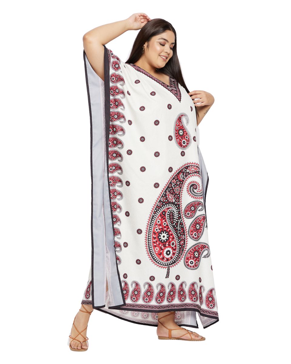 Paisley Printed Beige Polyester Kaftan Dress for Women