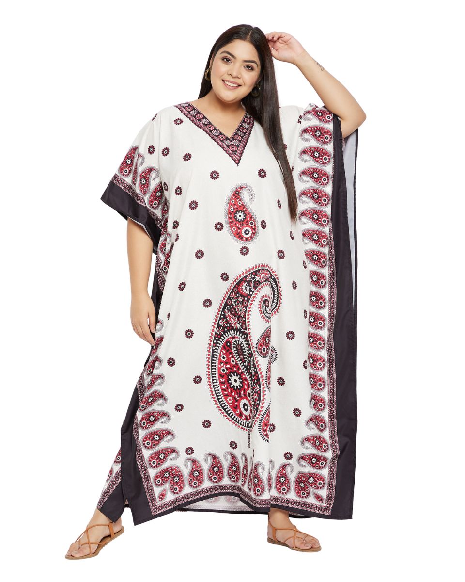 Paisley Printed Beige Color Polyester Plus Size Kaftan For Women