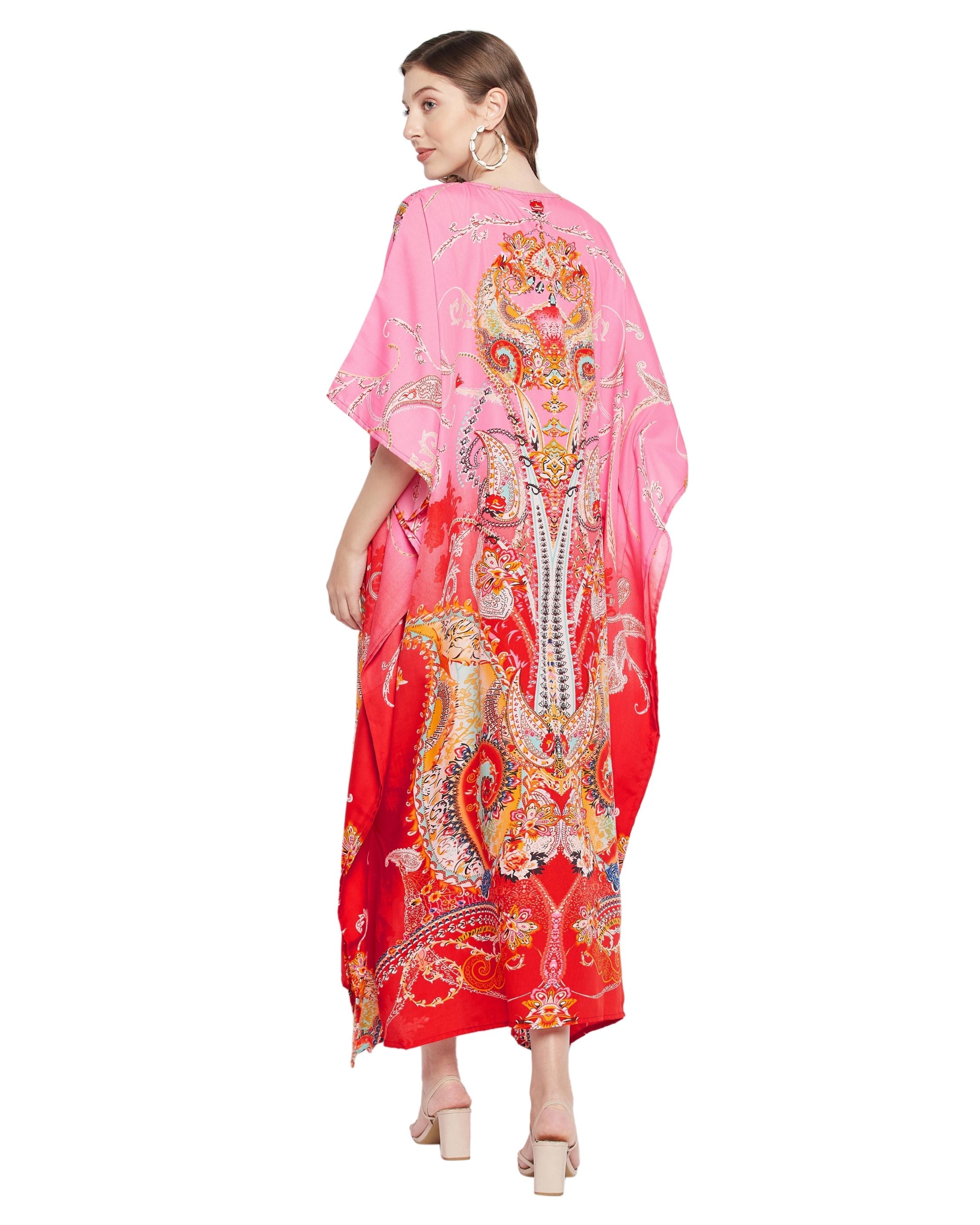 Floral Printed Multicolor Polyester Kaftan Plus Size Dress For Women