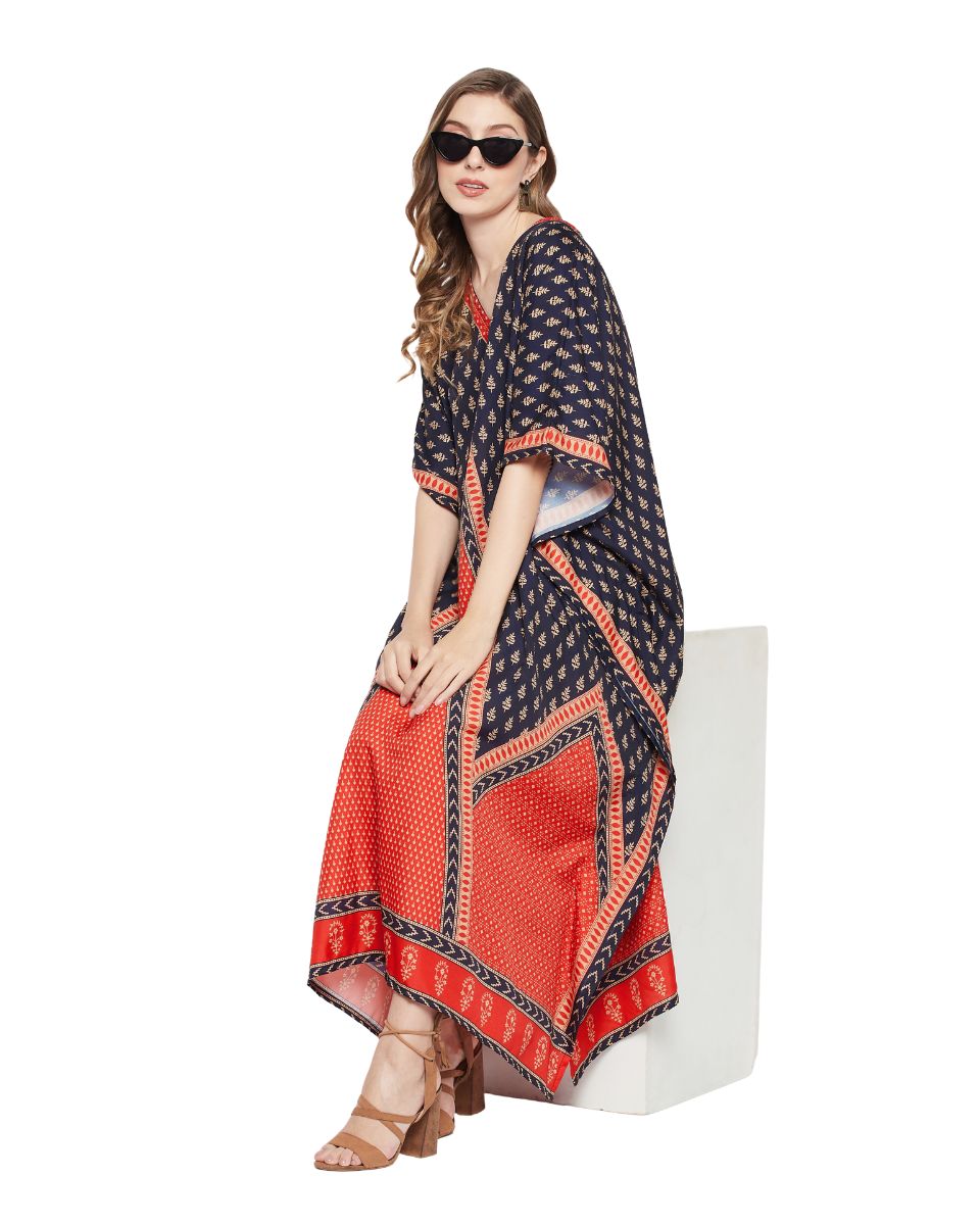 Floral Printed Black Polyester Kaftan Plus Size Dress For Women