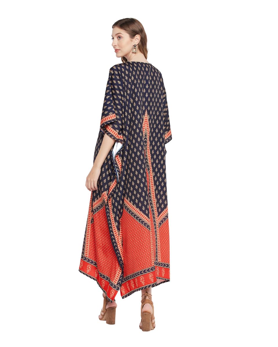 Floral Printed Black Polyester Kaftan Plus Size Dress For Women