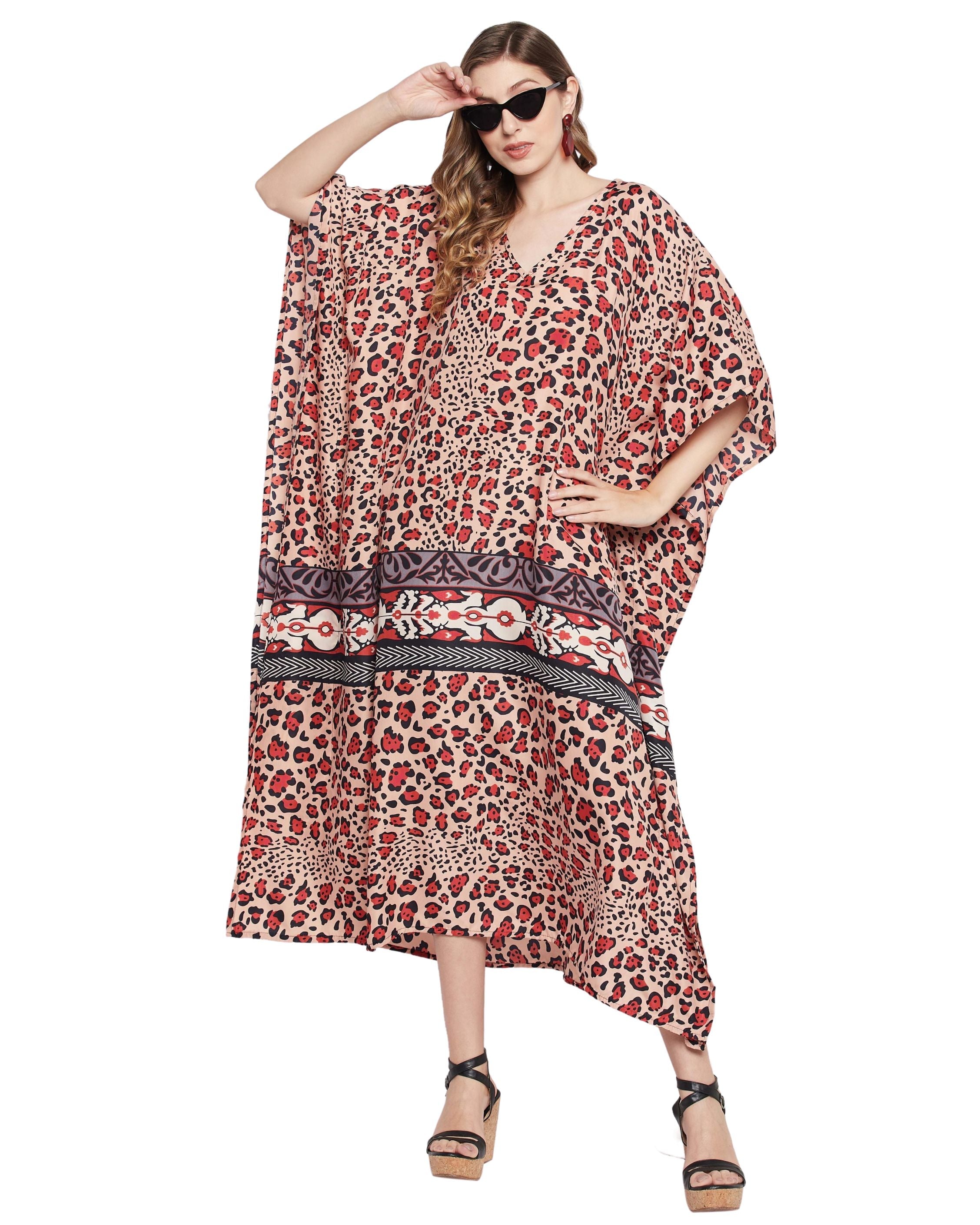 Animal Printed Multicolor Polyester Kaftan Dress for Women