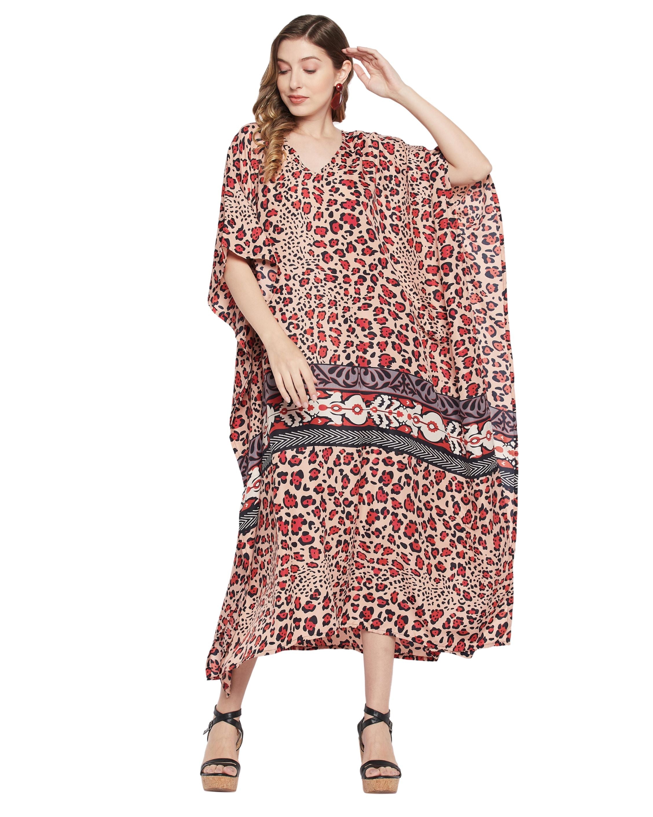 Animal Printed Multicolor Polyester Kaftan Dress For Plus Size Women