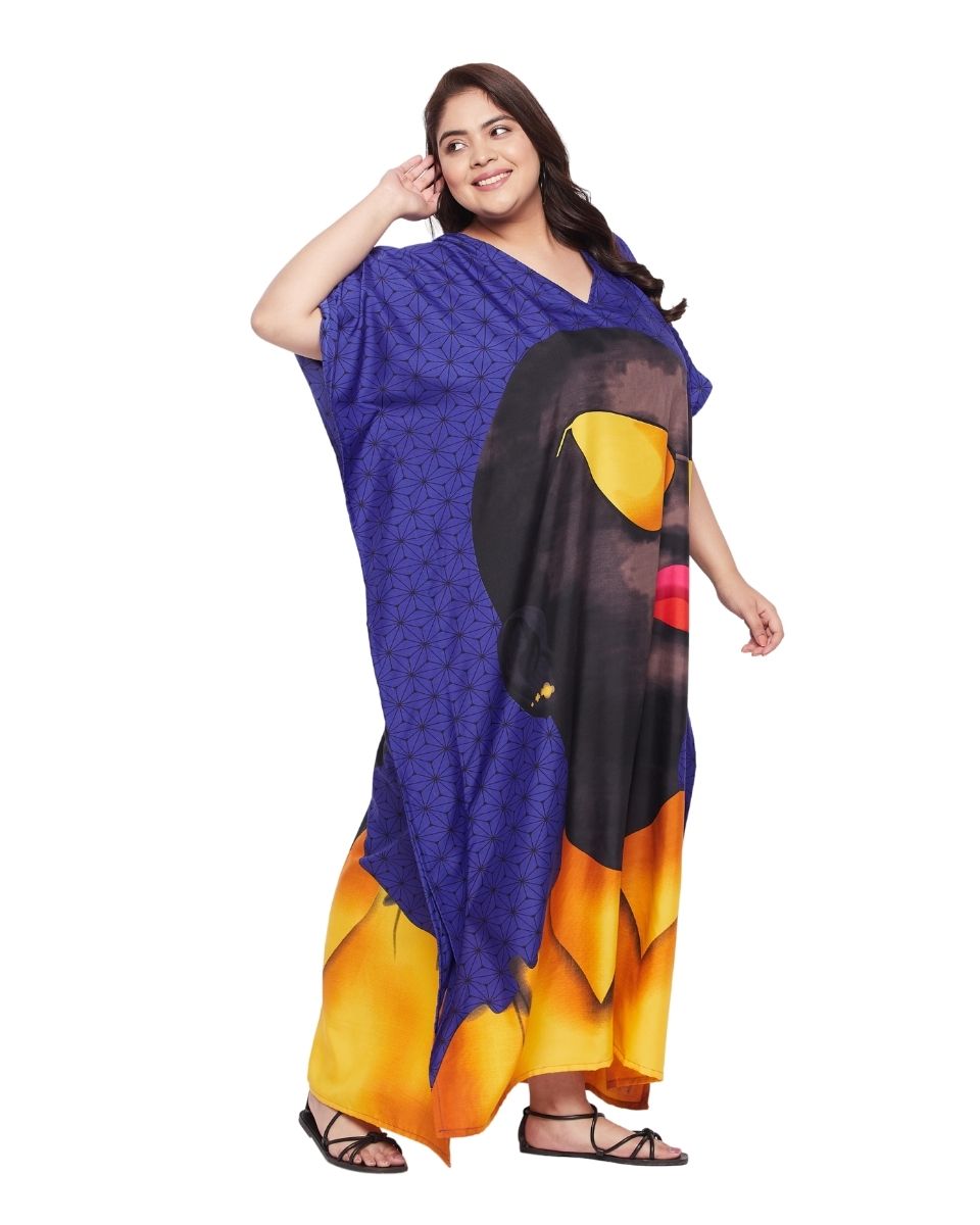 Tribal Printed Purple Polyester Kaftan For Plus Size Women