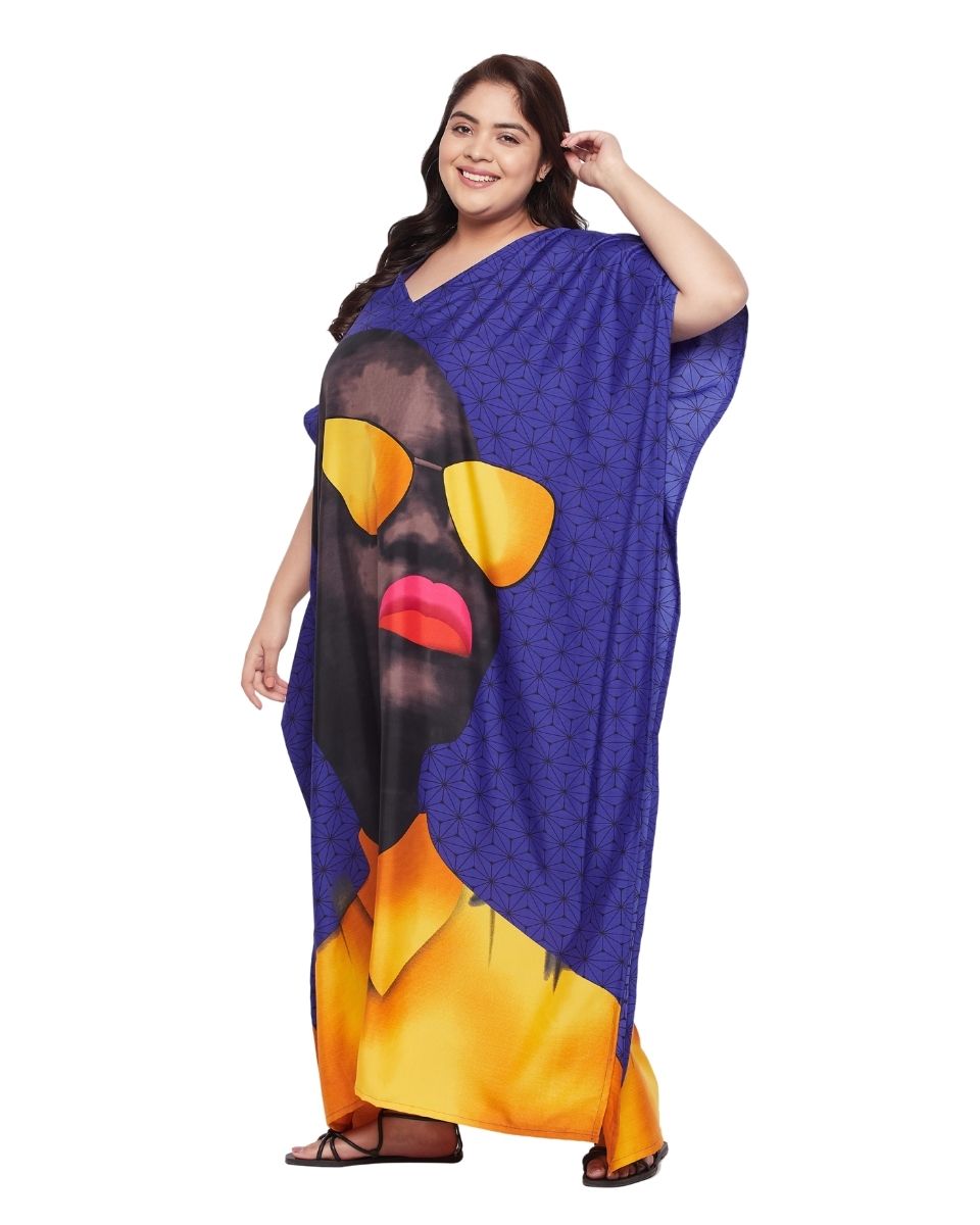 Tribal Printed Purple Polyester Kaftan Dress for Women