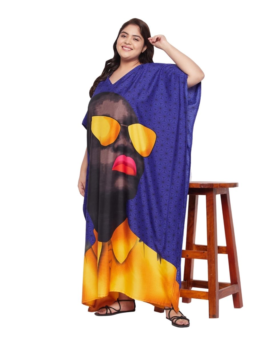 Tribal Printed Purple Polyester Kaftan For Plus Size Women