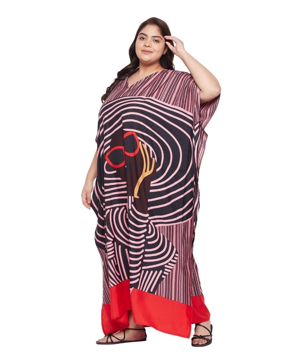 Printed Tribal Multicolor Polyester Kaftan For Plus Size Women
