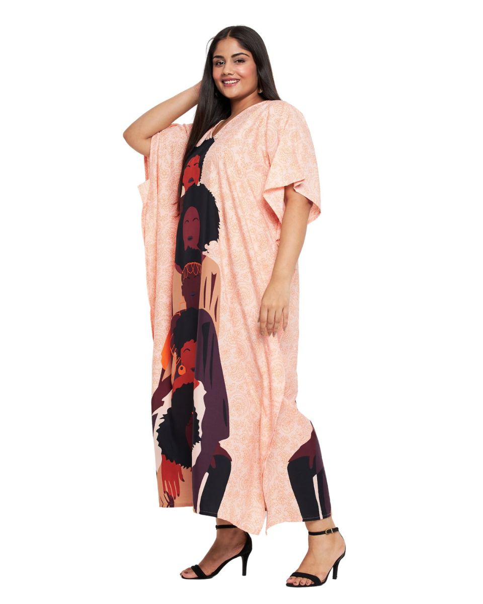 Light Pink Polyester Kaftan Tribal Printed For Plus Size Women