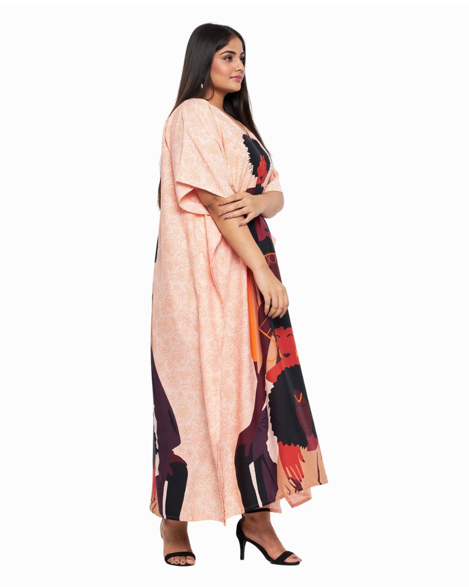 Light Pink Polyester Kaftan Tribal Printed For Plus Size Women